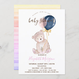 Invitation Ballons Ours En Teddy Ombre Baby shower En Rayures