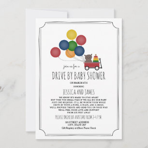 Invitation Ballons Ours En Wagon Conduit Par Baby shower Neut
