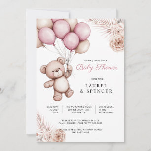 Invitation Ballons Ourson Bohème pour Baby Shower