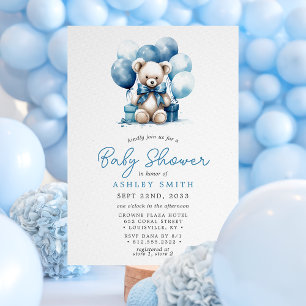 Invitation Ballons Ourson en Peluche Bleu pour Fête de Naissa