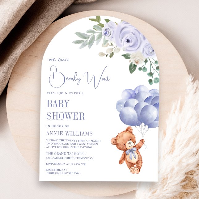 Invitation Ballons Ourson Fleurs Violettes Arche Baby Shower (Créateur téléchargé)