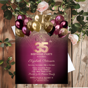 Invitation Ballons Pailletés Bourgogne 35e Anniversaire