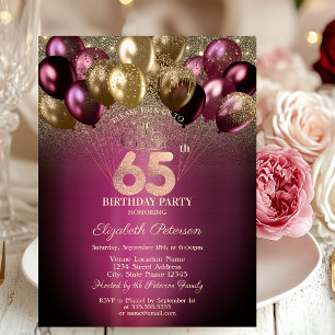 Invitation Ballons Pailletés Bourgogne 65e Anniversaire