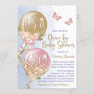 Invitation Ballons Papillon Convid Drive Par Baby shower