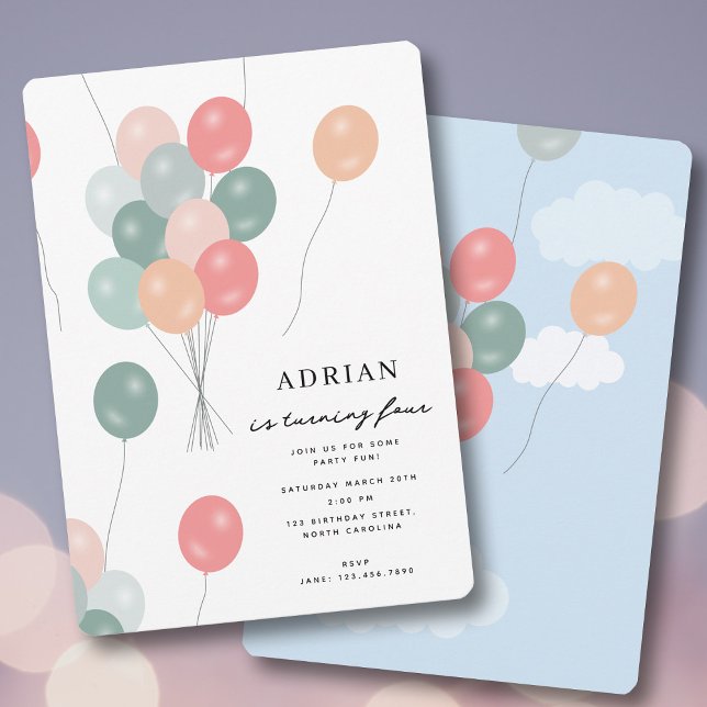 Invitation Ballons Pastel Party colorés Anniversaire (Colorful Pastel Party Balloons Birthday Party Invitation)