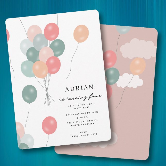 Invitation Ballons Pastel Party colorés Anniversaire (Colorful Pastel Party Balloons Birthday Party Invitation)