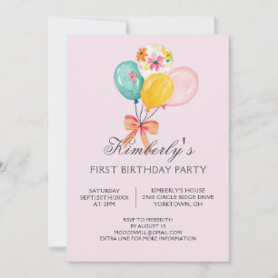 Invitation Ballons Personnalisés Photo Fille Premier Annivers