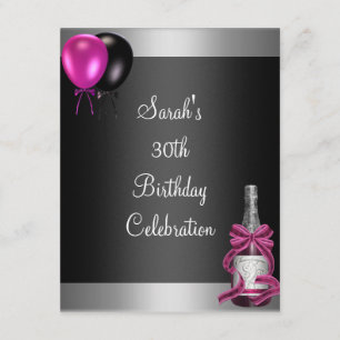 Invitation Ballons pour 30 ans Champagne Argent Rose