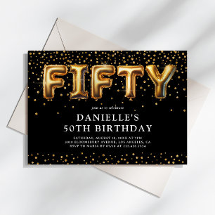 Invitation Ballons pour 50e anniversaire Noir et Or