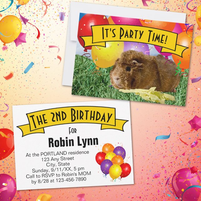 Invitation Ballons pour la fête d'anniversaire des 2 ans d'un (Guinea pig birthday party invitation template.)