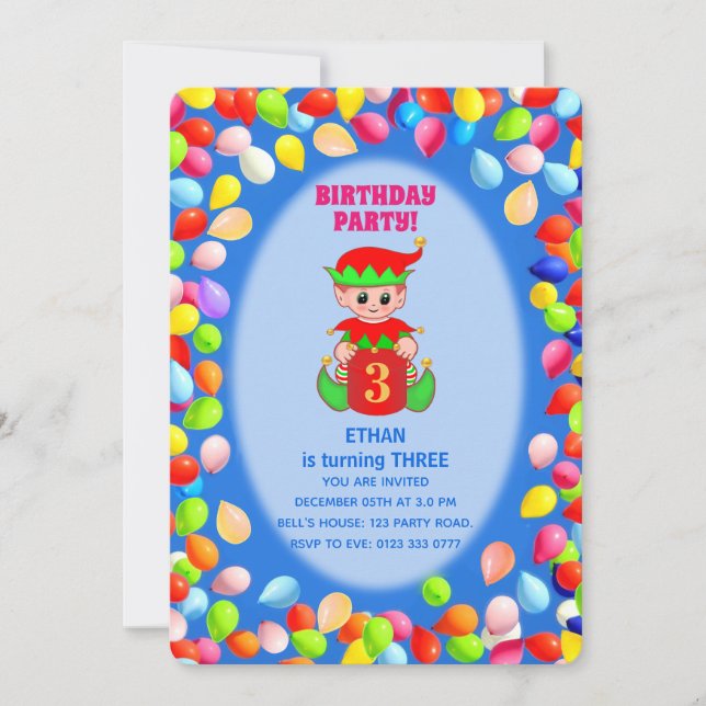 Invitation Ballons pour le 3ème Anniversaire d'un Garçon Mign (Devant)