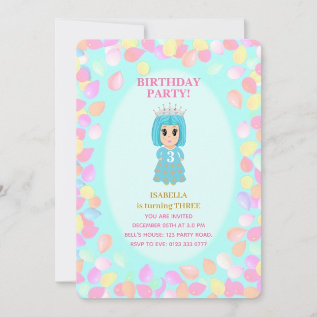 Invitation Ballons pour les 3 ans d'une fille (Devant)