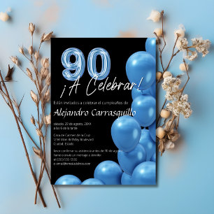 Invitation Ballons raffinés espagnols bleus noirs 90e anniver