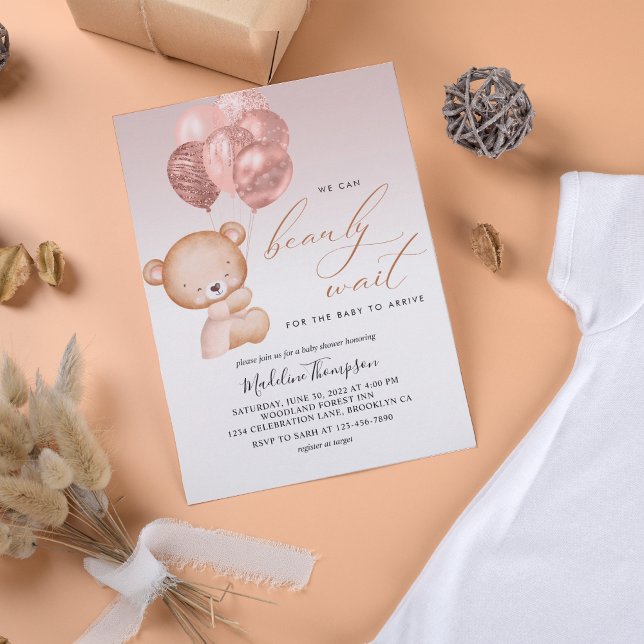 Invitation Ballons Rose Cute On Peut Bearly Wait Baby shower (Créateur téléchargé)