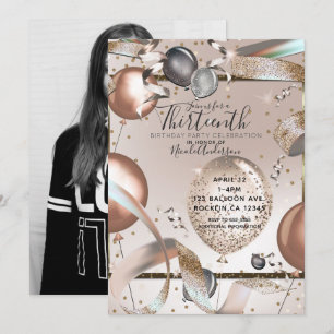 Invitation Ballons Rose Gold Pailletés Anniversaire Photo