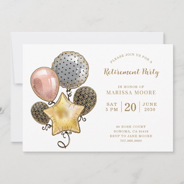 Invitation Ballons Rose Gold Silver Gold (Devant)