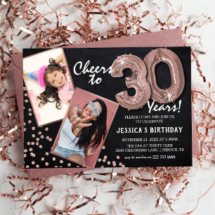 Invitation Ballons Rose Gold Tableau 2 Photo 30e Anniversaire