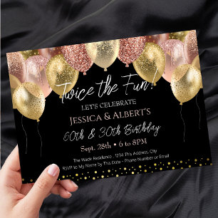 Invitation Ballons Rose or et or double anniversaire