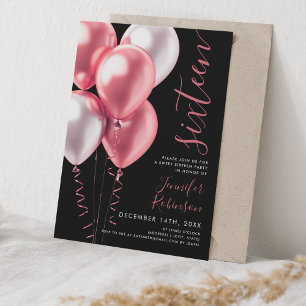Invitation Ballons rose pâle minimal Doux 16 Anniversaire noi