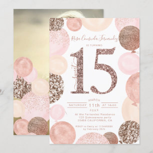 Invitation Ballons roses de parties scintillant d'or Rose Qui