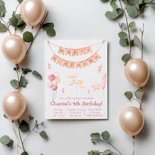 Invitation Ballons roses et bannière fête d'anniversaire