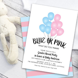 Invitation Ballons roses et bleus Genre Revete Party Invitat