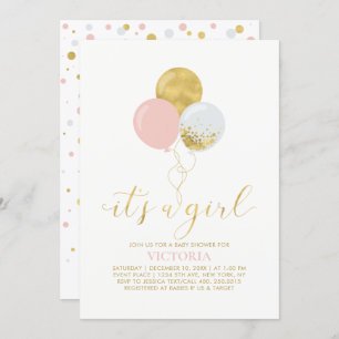 Invitation Ballons roses et or   C'est un Baby shower de fill