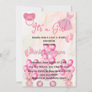 Invitation Ballons roses Lapin Lapin C'est un Baby shower de