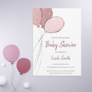 Invitation Ballons roses mignons Baby shower fille