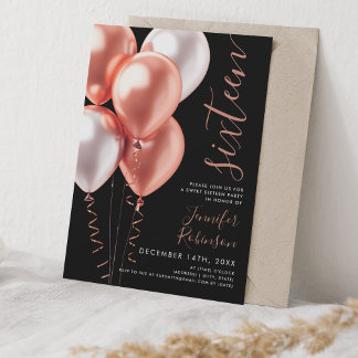 Invitation Ballons Roses minimaux en or doux 16 Anniversaire