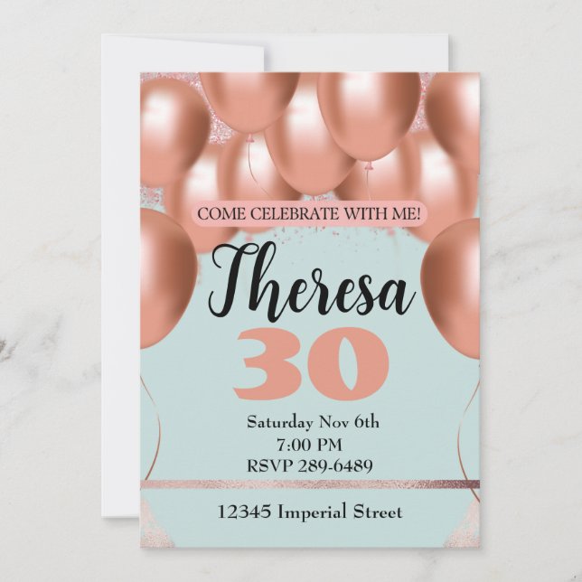 Invitation Ballons roses pour l'anniversaire d'une femme sur  (Devant)