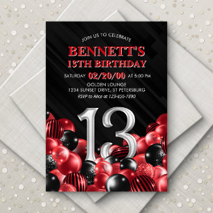 Invitation Ballons Rouge 13e anniversaire