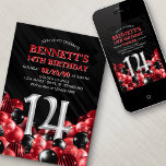 Invitation Ballons Rouge 14e anniversaire<br><div class="desc">Des tas et des tas de ballons - ce design ne résiste pas ! Doté de chiffres audacieux et d'une typographie élégante dans un espace qui déborde littéralement de ballons, ce design est un coup de fouet instantané. Les tons rouge et noir et la typographie rétro donnent une tonalité classique...</div>
