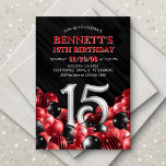 Invitation Ballons Rouge 15e anniversaire<br><div class="desc">Des tas et des tas de ballons - ce design ne résiste pas ! Doté de chiffres audacieux et d'une typographie élégante dans un espace qui déborde littéralement de ballons, ce design est un coup de fouet instantané. Les tons rouge et noir et la typographie rétro donnent une tonalité classique...</div>