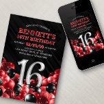 Invitation Ballons Rouge 16e anniversaire<br><div class="desc">Des tas et des tas de ballons - ce design ne résiste pas ! Doté de chiffres audacieux et d'une typographie élégante dans un espace qui déborde littéralement de ballons, ce design est un coup de fouet instantané. Les tons rouge et noir et la typographie rétro donnent une tonalité classique...</div>