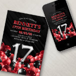 Invitation Ballons Rouge 17e anniversaire<br><div class="desc">Des tas et des tas de ballons - ce design ne résiste pas ! Doté de chiffres audacieux et d'une typographie élégante dans un espace qui déborde littéralement de ballons, ce design est un coup de fouet instantané. Les tons rouge et noir et la typographie rétro donnent une tonalité classique...</div>