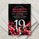 Invitation Ballons Rouge 19e anniversaire<br><div class="desc">Des tas et des tas de ballons - ce design ne résiste pas ! Doté de chiffres audacieux et d'une typographie élégante dans un espace qui déborde littéralement de ballons, ce design est un coup de fouet instantané. Les tons rouge et noir et la typographie rétro donnent une tonalité classique...</div>