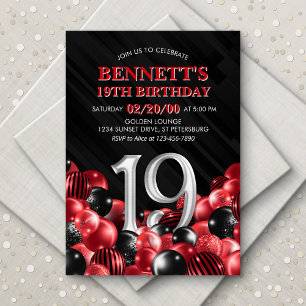 Invitation Ballons Rouge 19e anniversaire