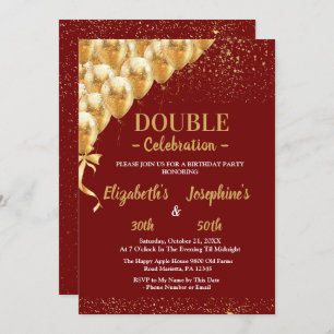 Invitation Ballons Rouge or parties scintillant double Annive