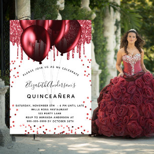 Invitation Ballons rouges blancs Quinceanera