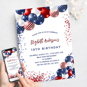 Invitation Ballons rouges bleus blancs de fête d'anniversaire