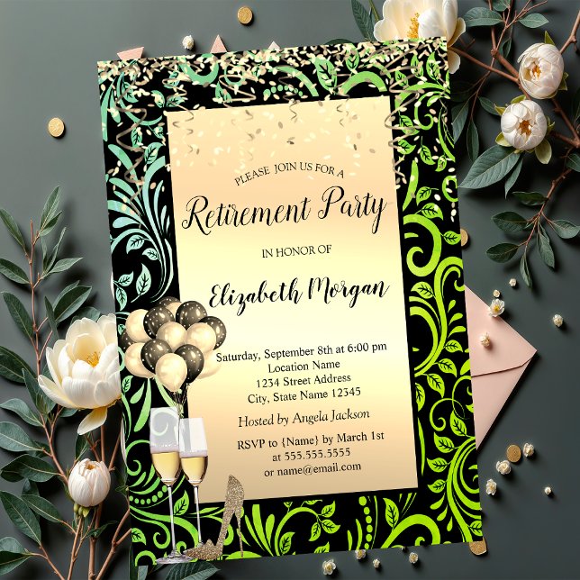 Invitation Ballons, Tourbillon Doré Vert Retraite (Créateur téléchargé)