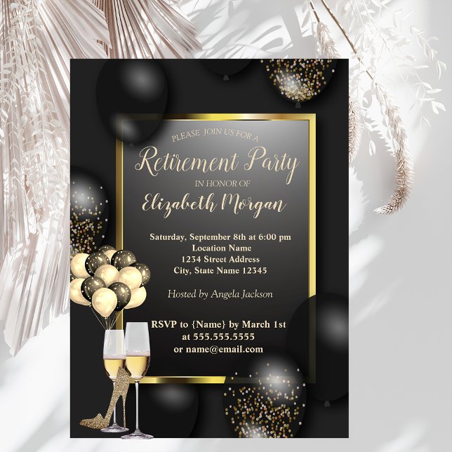 Invitation Ballons, Verre, Talons Hauts, Retraite Noire (Créateur téléchargé)