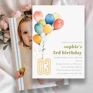 Invitation Ballons vert rouge jaune mignon Enfants Photo Anni
