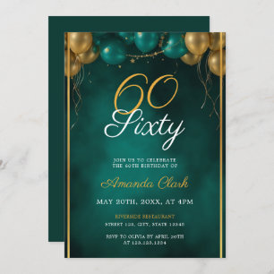 Invitation Ballons verts et or avec cadre 60e anniversaire