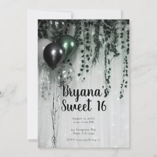 Invitation Ballons Verts Noirs Fête dans la Jungle Ivy Sweet 