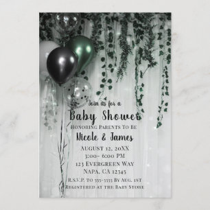 Invitation Ballons Verts Noirs Fête Jungle Ivy Baby Shower