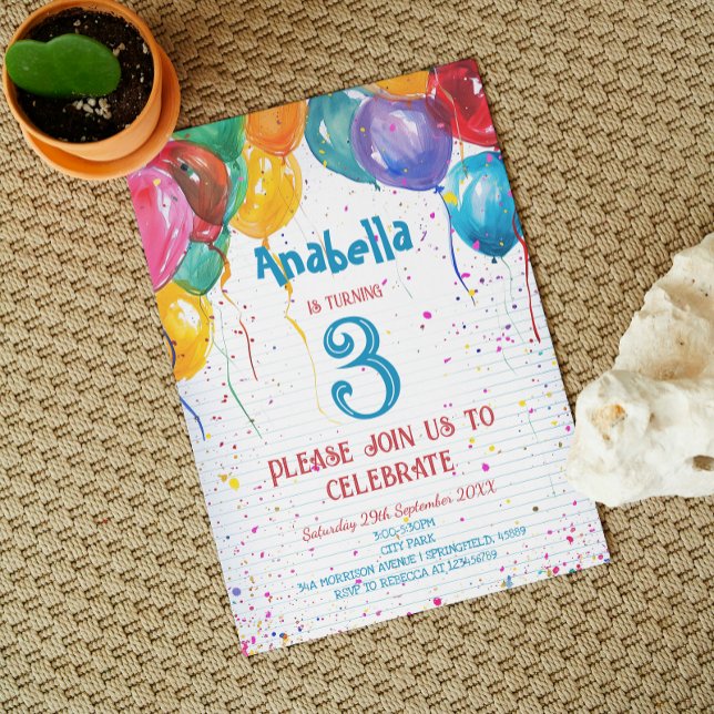 Invitation Ballons Vibrants I Photo personnalisée Fête d'anni (Créateur téléchargé)