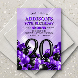 Invitation Ballons violet 20e anniversaire