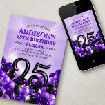 Invitation Ballons violet 25e anniversaire<br><div class="desc">Des tas et des tas de ballons - ce design ne résiste pas ! Doté de chiffres audacieux et d'une typographie élégante dans un espace qui déborde littéralement de ballons, ce design est un coup de fouet instantané. La combinaison de couleurs violet et noir et la typographie rétro donnent une...</div>